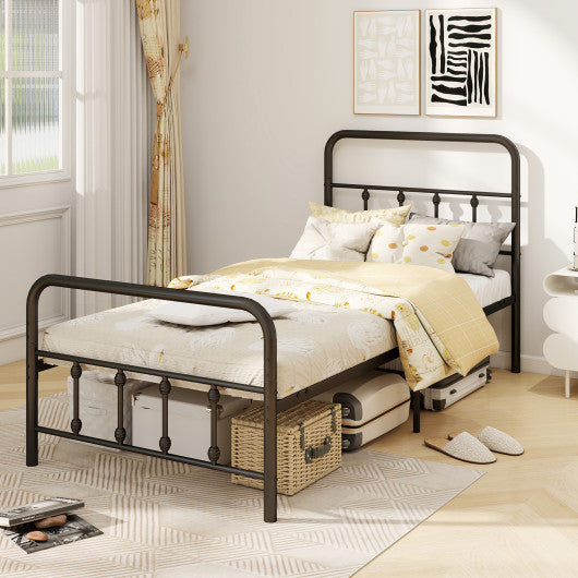Bed Frame with Headboard and Under Bed Storage Black-Twin Size