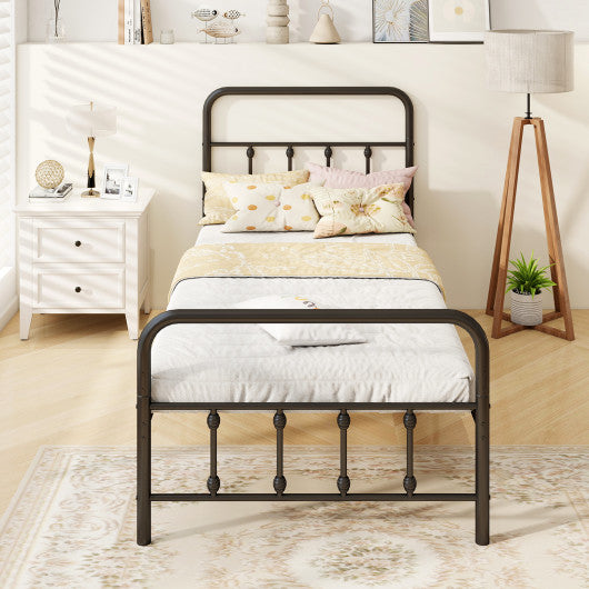 Bed Frame with Headboard and Under Bed Storage Black-Twin Size