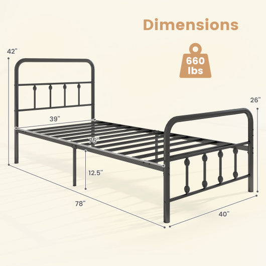 Bed Frame with Headboard and Under Bed Storage Black-Twin Size