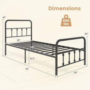 Bed Frame with Headboard and Under Bed Storage Black-Twin Size