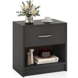 Bedside Table Nightstand with Drawer and Open Storage Shelf-Gray