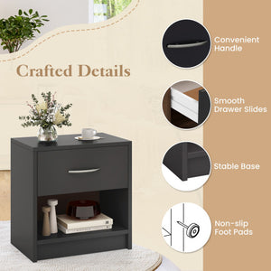 Bedside Table Nightstand with Drawer and Open Storage Shelf-Gray