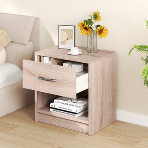 Bedside Table Nightstand with Drawer and Open Storage Shelf-Natural