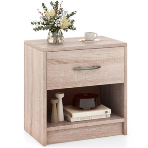 Bedside Table Nightstand with Drawer and Open Storage Shelf-Natural