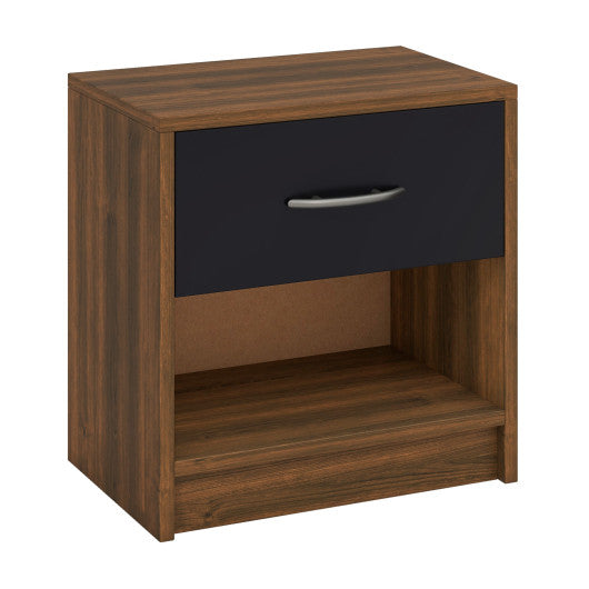 Bedside Table Nightstand with Drawer and Open Storage Shelf-Brown