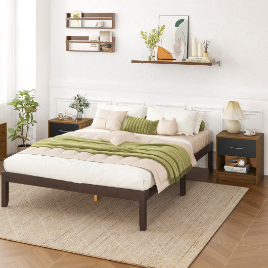 Bedside Table Nightstand with Drawer and Open Storage Shelf-Brown