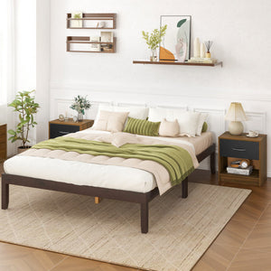 Bedside Table Nightstand with Drawer and Open Storage Shelf-Brown