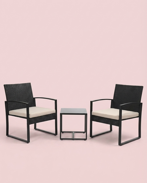 3-Piece Outdoor Patio Furniture Set – Wicker Chairs + Bar Table with Cushions