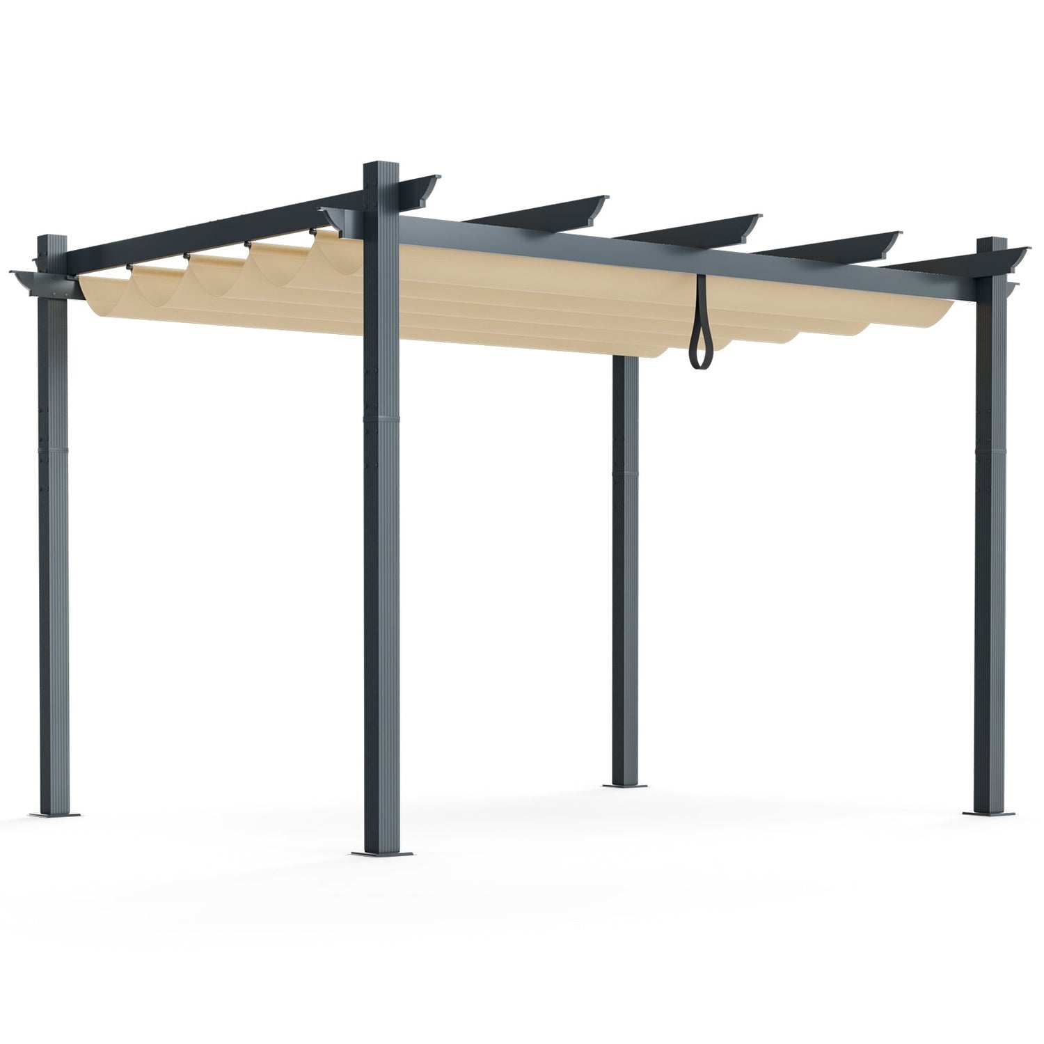 10 x 12 Feet Outdoor Aluminum Retractable Pergola Canopy Shelter Grape Trellis-Beige by DirectDeals