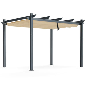 10 x 12 Feet Outdoor Aluminum Retractable Pergola Canopy Shelter Grape Trellis-Beige by DirectDeals