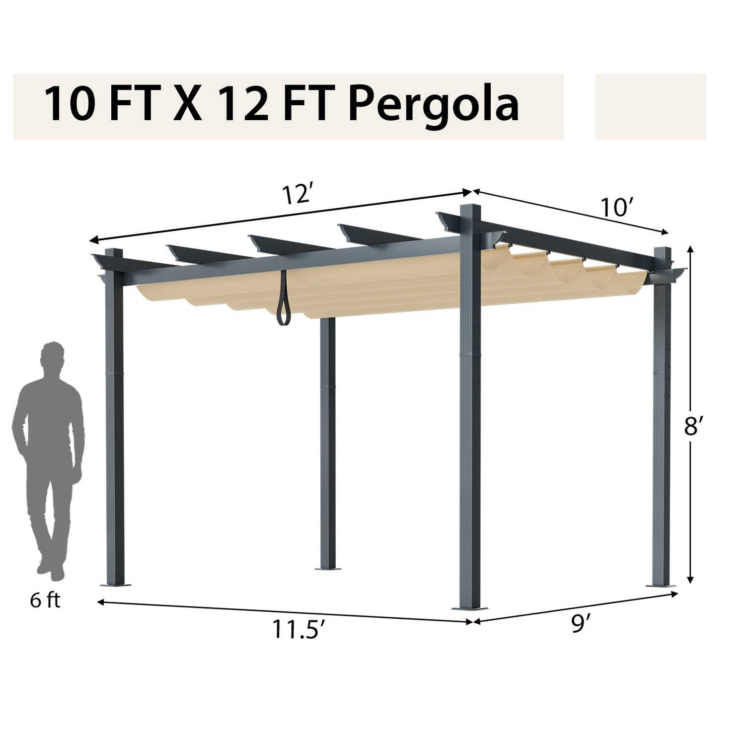 10 x 12 Feet Outdoor Aluminum Retractable Pergola Canopy Shelter Grape Trellis-Beige by DirectDeals
