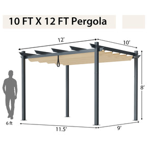 10 x 12 Feet Outdoor Aluminum Retractable Pergola Canopy Shelter Grape Trellis-Beige by DirectDeals