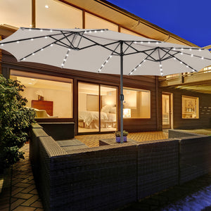 15 Feet Double-Sided Patio Umbrella with 48 LED Lights-Beige