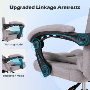 Big High Back Executive Chair with Linkage Armrests and Leather Padded Seat for Office-Gray
