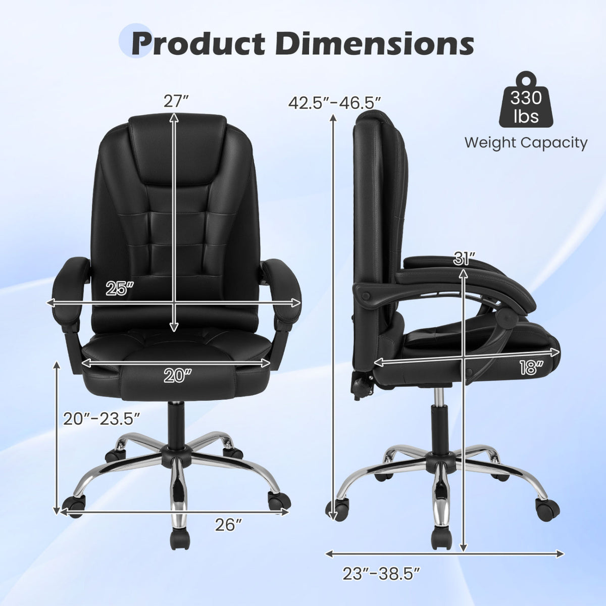 Big High Back Executive Chair with Linkage Armrests and Leather Padded Seat for Office-Black