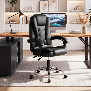 Big High Back Executive Chair with Linkage Armrests and Leather Padded Seat for Office-Black
