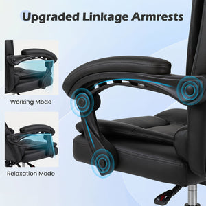 Big High Back Executive Chair with Linkage Armrests and Leather Padded Seat for Office-Black