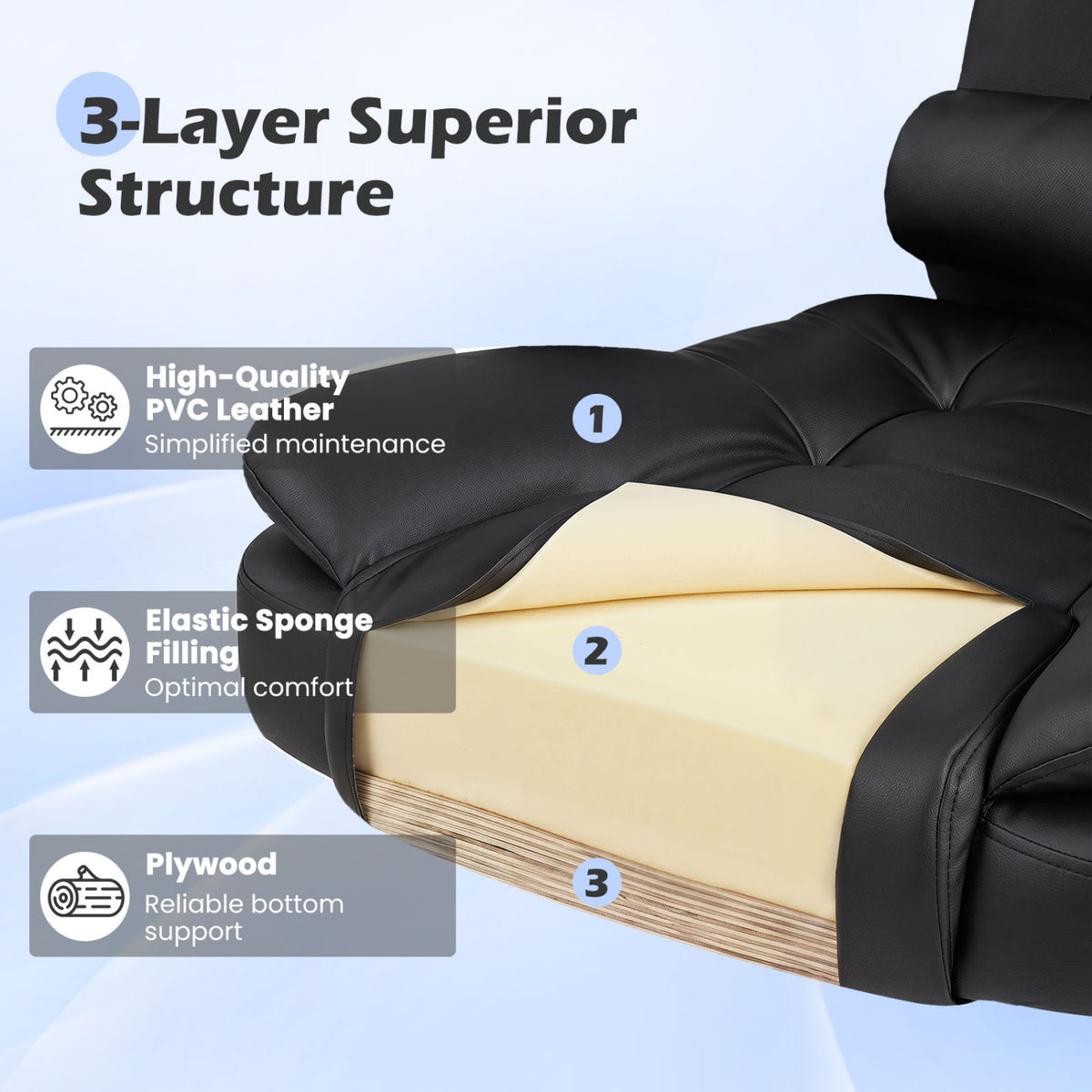 Big High Back Executive Chair with Linkage Armrests and Leather Padded Seat for Office-Black