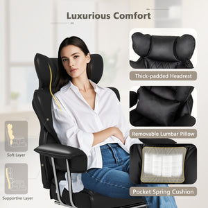 Big and Tall Executive Office Desk Chair with Footrest-Black