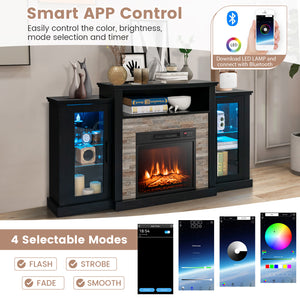 Fireplace  TV Stand with 16-Color Led Lights for TVs up to 65 Inch-Black