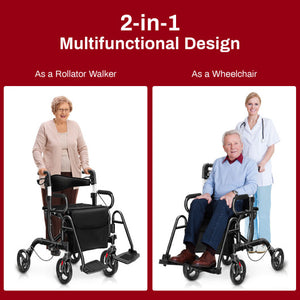 Folding Rollator Walker with 8-inch Wheels and Seat-Black