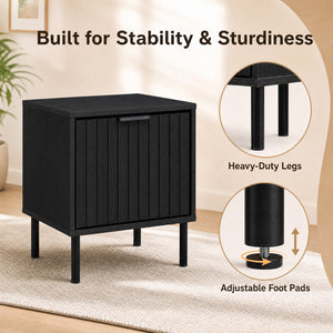 Black Modern Nightstand with Vertical-Striped Storage Drawer-Black