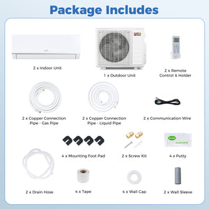 Blast Pro 20000 BTU 2 Zone 23 SEER2 Mini Split AC with Heat Pump-9K + 12K