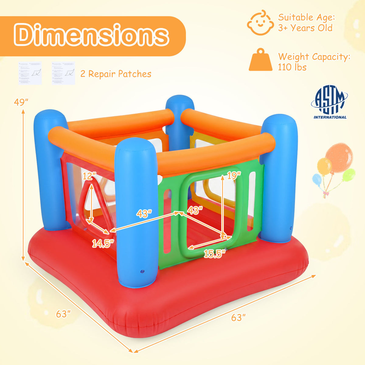 Blow Up Jumping House for Kids with Transparent Side Walls-Blue