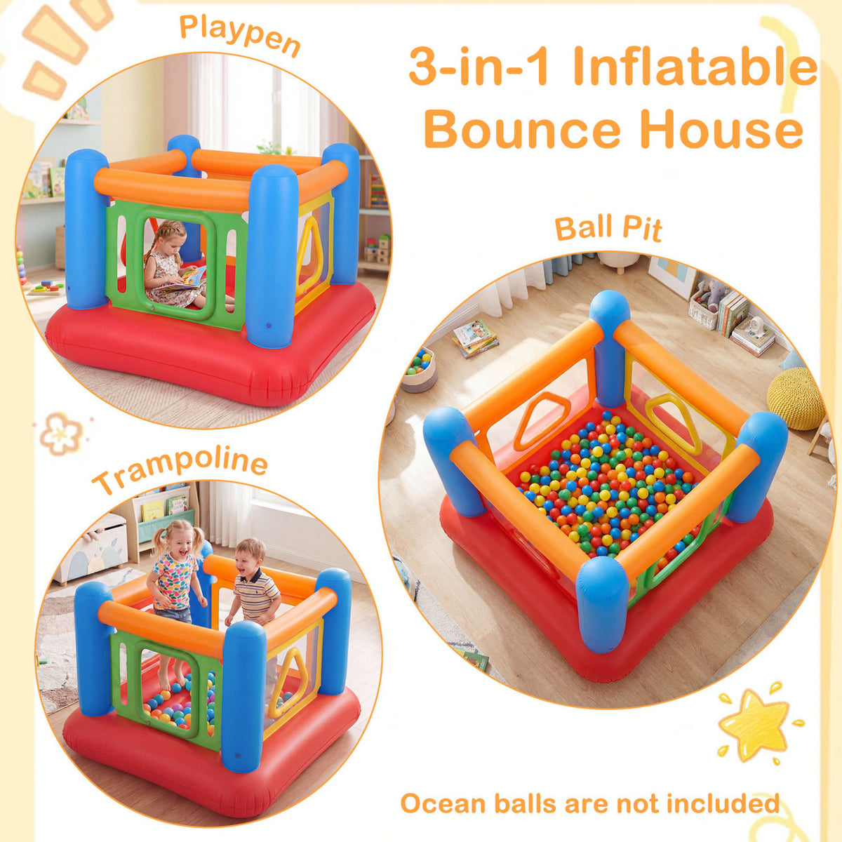 Blow Up Jumping House for Kids with Transparent Side Walls-Blue