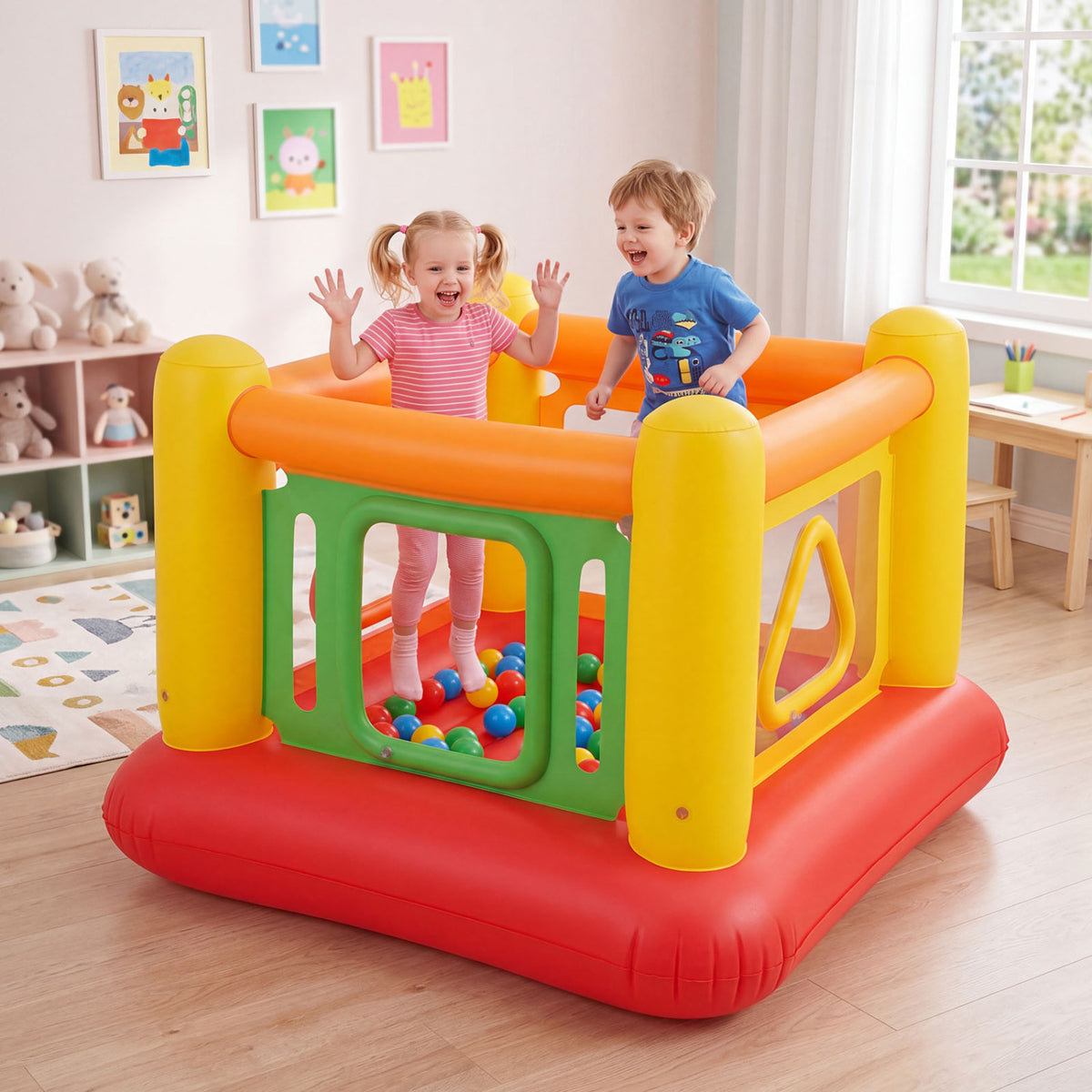 Blow Up Jumping House for Kids with Transparent Side Walls-Red