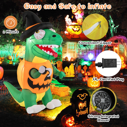 Blow up Inflatable Pumpkin Dinosaur Yard Decoration with Built-in LED Lights