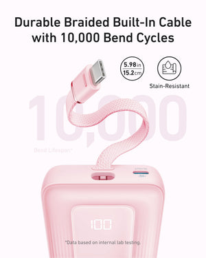 Anker Zolo Power Bank (10K, 30W) with a 5.4-inch (13.7 cm) built-in USB-C cable.