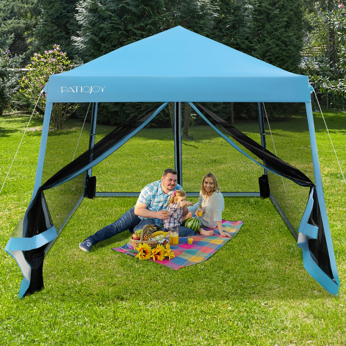 10 x 10 Feet Pop Up Canopy with with Mesh Sidewalls and Roller Bag-Blue by DirectDeals
