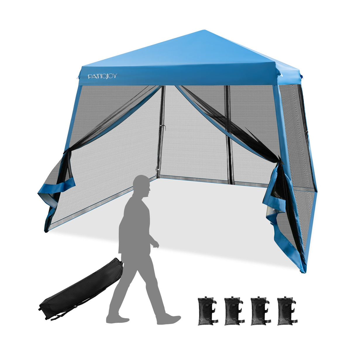 10 x 10 Feet Pop Up Canopy with with Mesh Sidewalls and Roller Bag-Blue by DirectDeals