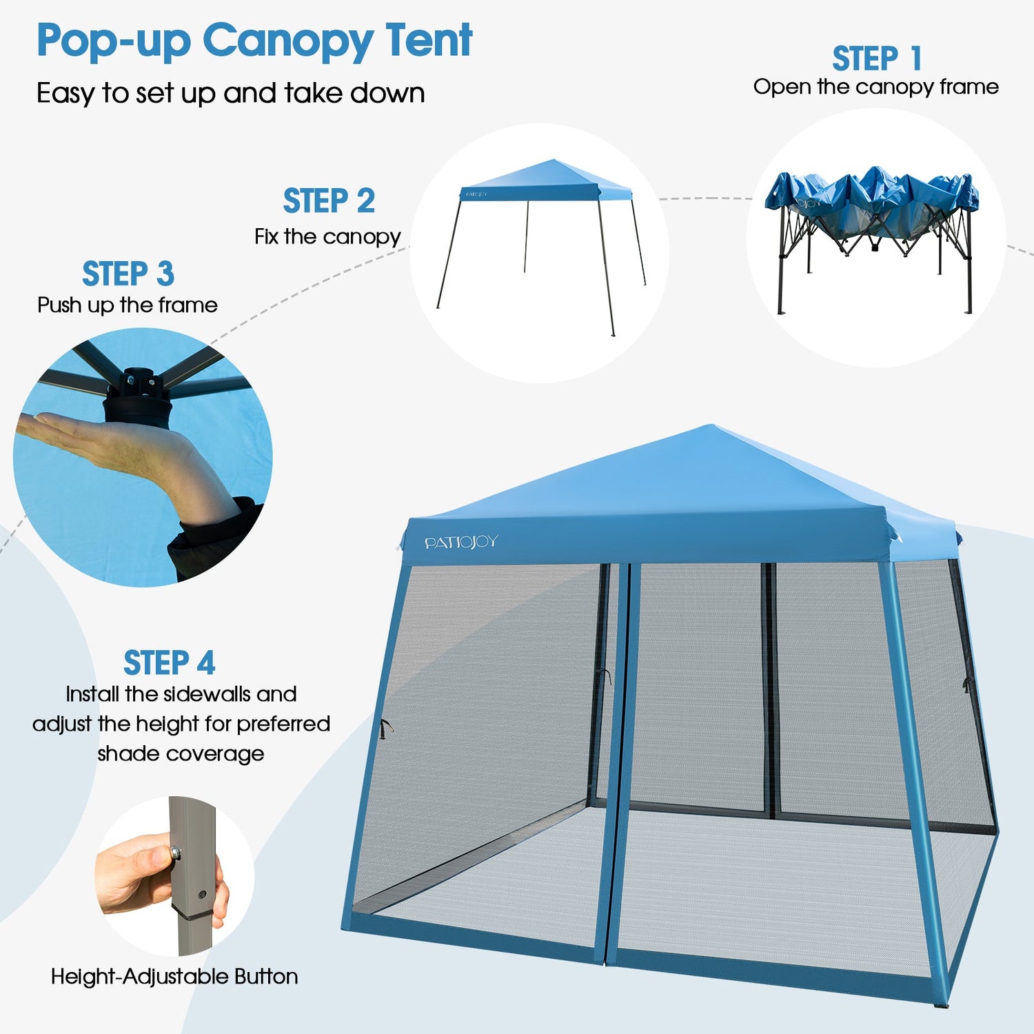 10 x 10 Feet Pop Up Canopy with with Mesh Sidewalls and Roller Bag-Blue by DirectDeals