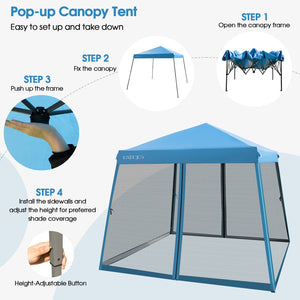 10 x 10 Feet Pop Up Canopy with with Mesh Sidewalls and Roller Bag-Blue by DirectDeals