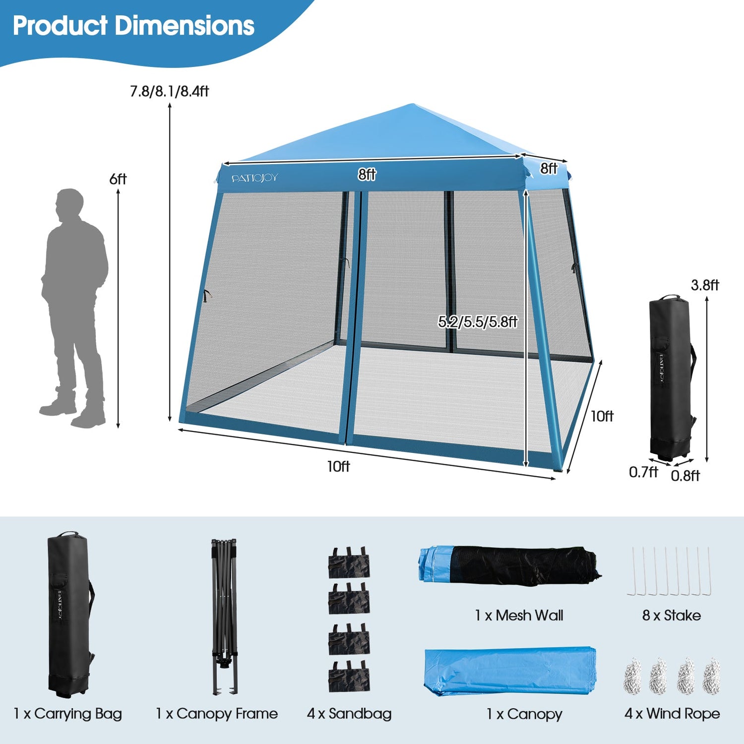 10 x 10 Feet Pop Up Canopy with with Mesh Sidewalls and Roller Bag-Blue by DirectDeals