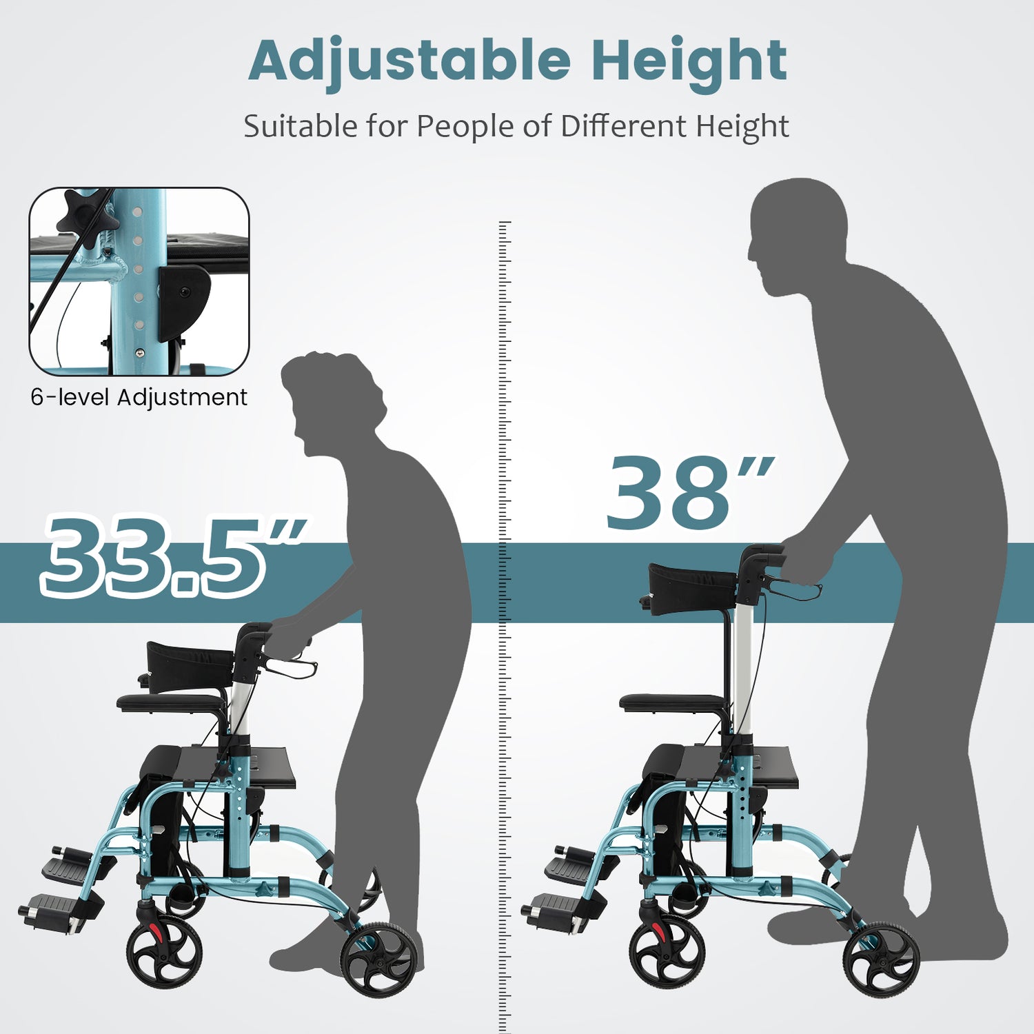 Folding Rollator Walker with Seat and Wheels Supports up to 300 lbs-Black