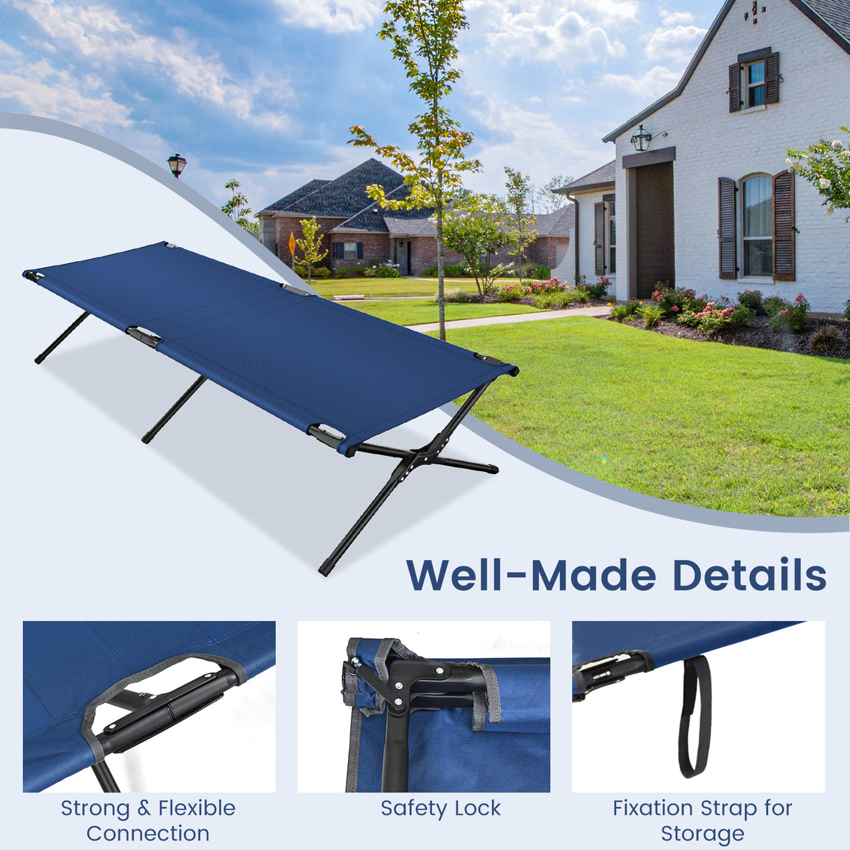 Adults Kids Folding Camping Cot-Gray