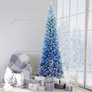 7 Feet Blue Gradient Snow Flocked Artificial Christmas Tree-Blue