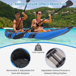 Inflatable 2-person Kayak Set with Aluminium Oars and Repair Kit-Blue