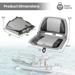 Boat Seat Folding Low Back Boat Chair with Marine-Grade PVC-Gray