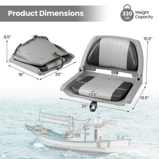 Boat Seat Folding Low Back Boat Chair with Marine-Grade PVC-Gray