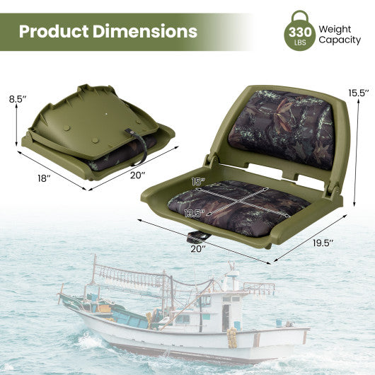 Boat Seat Folding Low Back Boat Chair with Marine-Grade PVC-Green