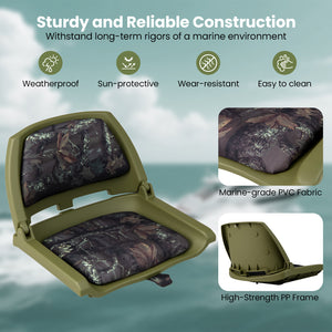 Boat Seat Folding Low Back Boat Chair with Marine-Grade PVC-Green