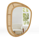 Bohemian Irregular Wall Mounted Decorative Mirror with Wooden Frame-Natural