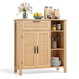Boho Buffet Sideboard Storage Cabinet with Drawer and Rattan Woven Doors-Natural