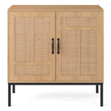Boho Storage Cabinet with Asymmetrical Pattern Doors for Kitchen-Natural
