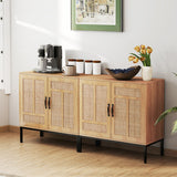 Boho Storage Cabinet with Asymmetrical Pattern Doors for Kitchen-Natural