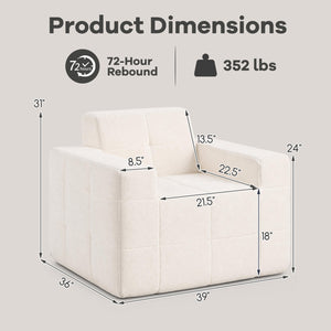 Boneless Single Sofa Chair Cloud Sofa with Terry Cloth Upholstery-Beige